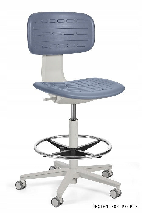 Swivel chair with medical footrest ROBIN grey-blue, polyurethane