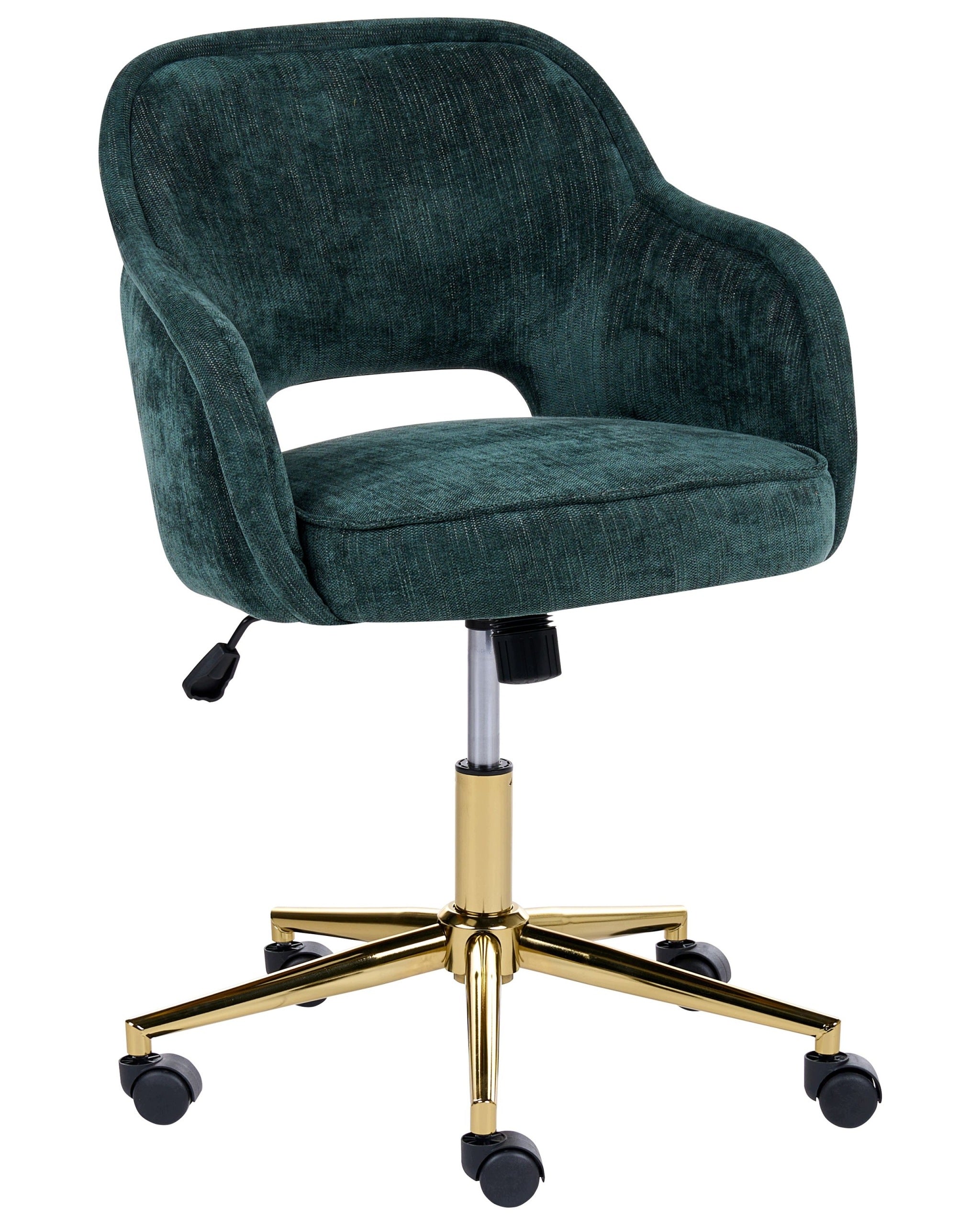 Swivel office chair adjustable height chenille dark green