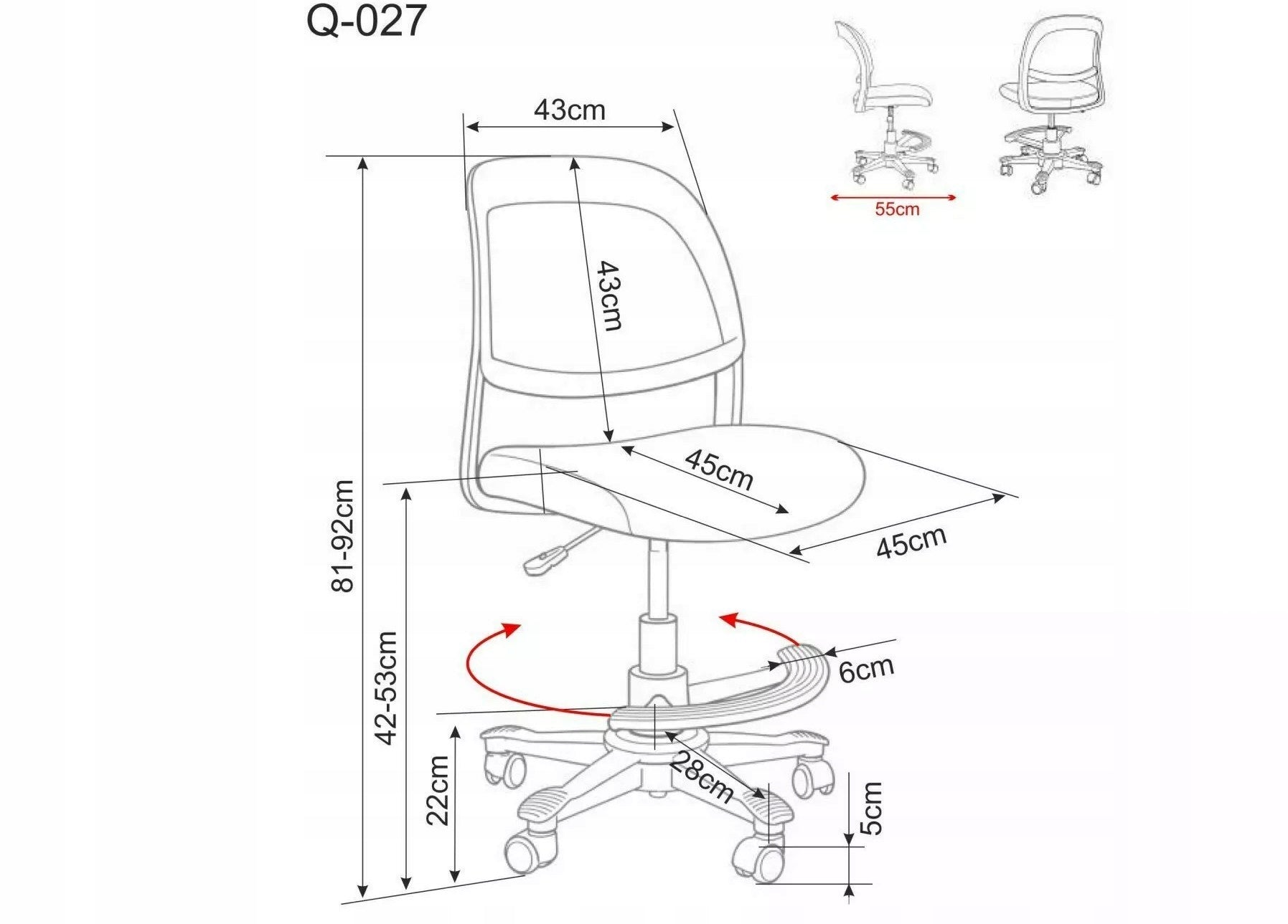 Swivel office chair grey adjustable with footrest for desk Q-027 Medical device no