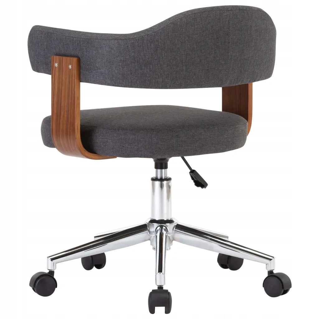 Swivel office chair, grey, bent wood and fabric Furniture depth 51 cm
