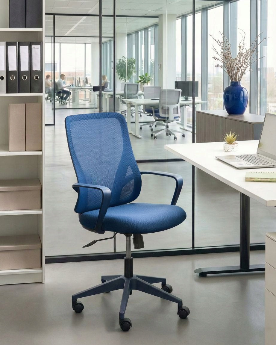 Swivel office chair on wheels blue Packaging status original