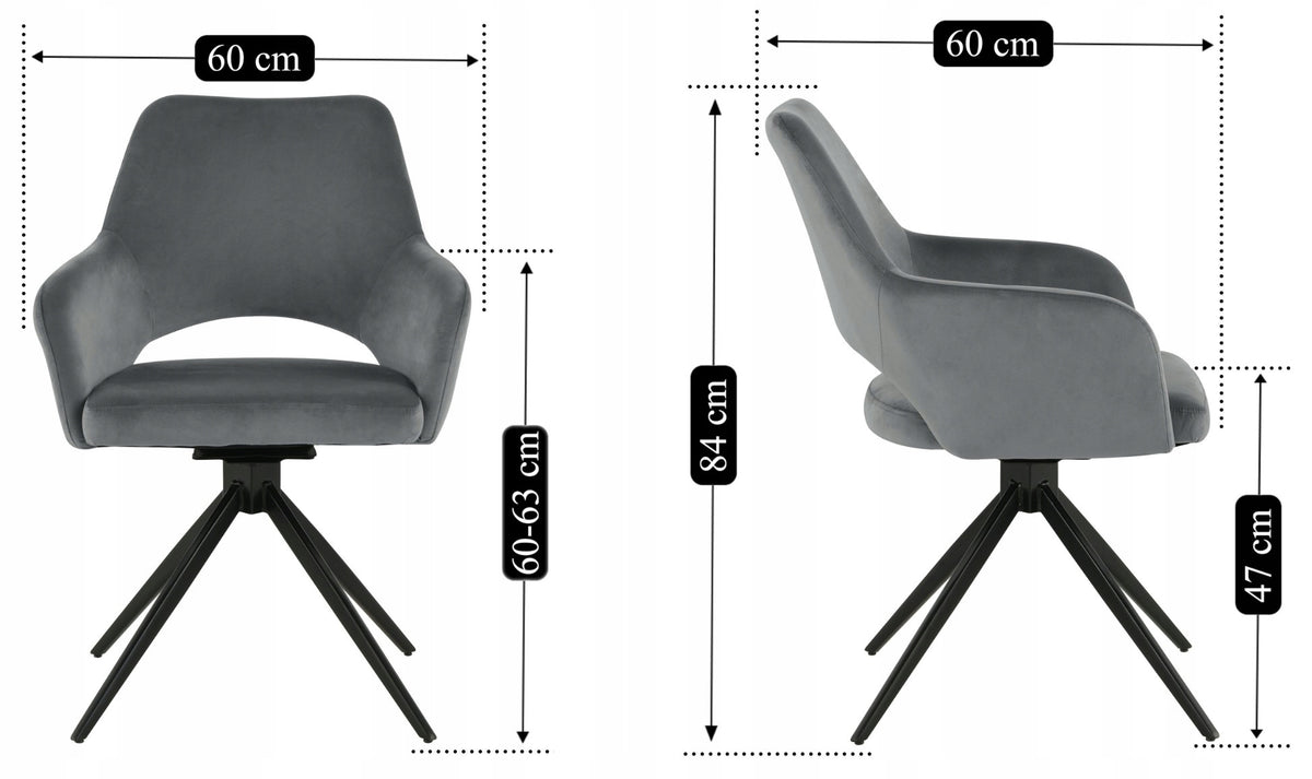 Swivel office chair, velour grey office chair for desk - ERIM Furniture depth 62 cm