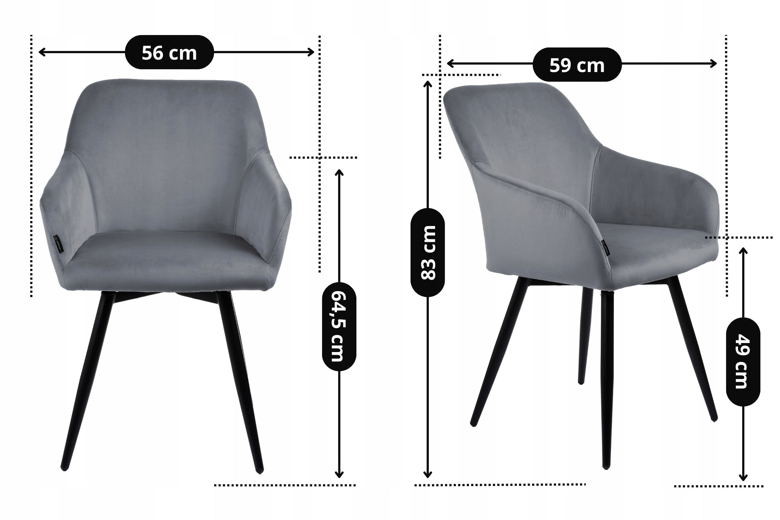 Swivel office chair, velour grey office chair for desk - ESMO Furniture depth 60 cm