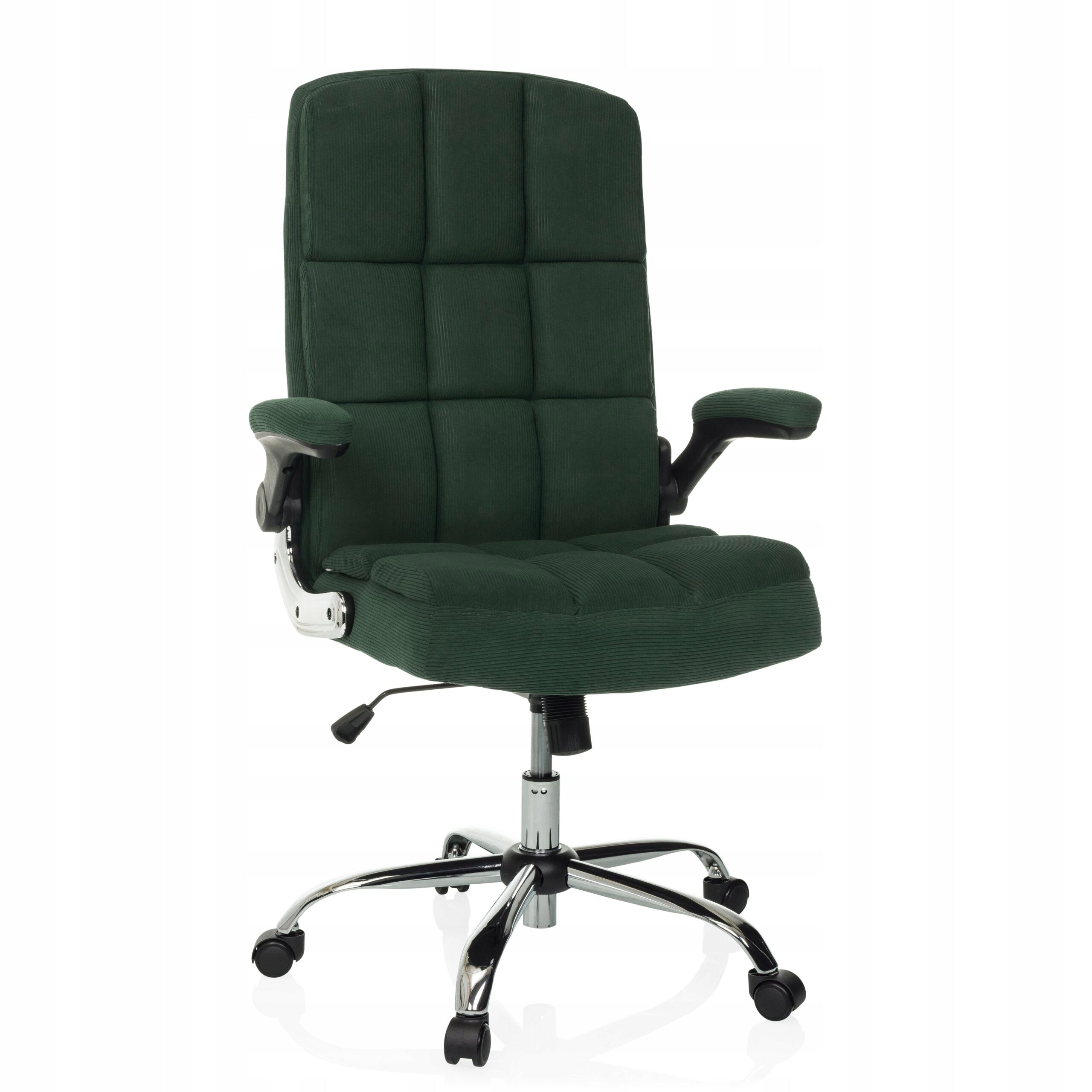 Swivel office chair with folding armrests, corduroy green