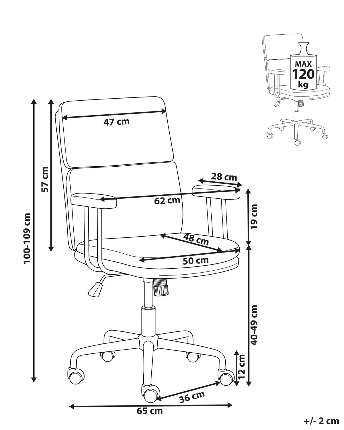 Swivel office chair with height adjustment and reclining backrest Medical device no