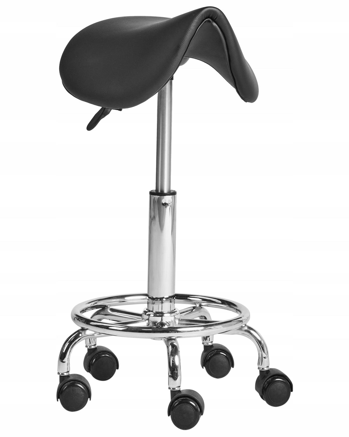 Swivel stool faux leather saddle on wheels black