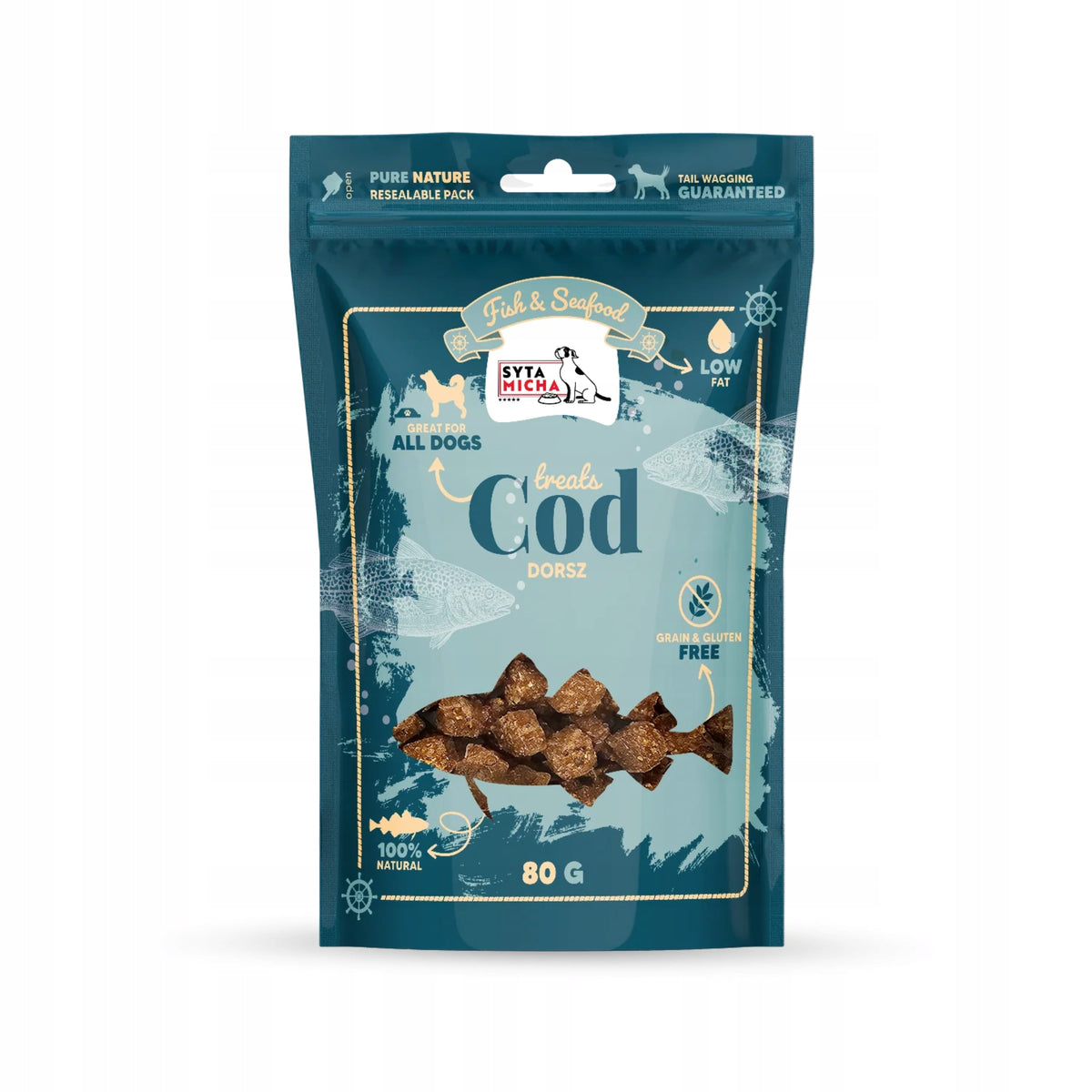 Syta Micha Fish & Seafood Dog Cod Treats 80g Packaging status original