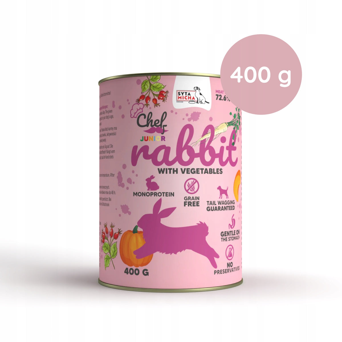 Syta Micha Wet Food CHEF Rabbit with Vegetables JUNIOR 400g Packaging status original