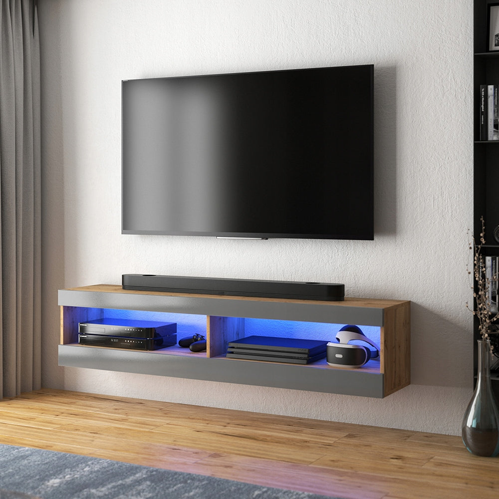 TV-Ständer Selsey Viansola LED 100 cm, braun/grau 