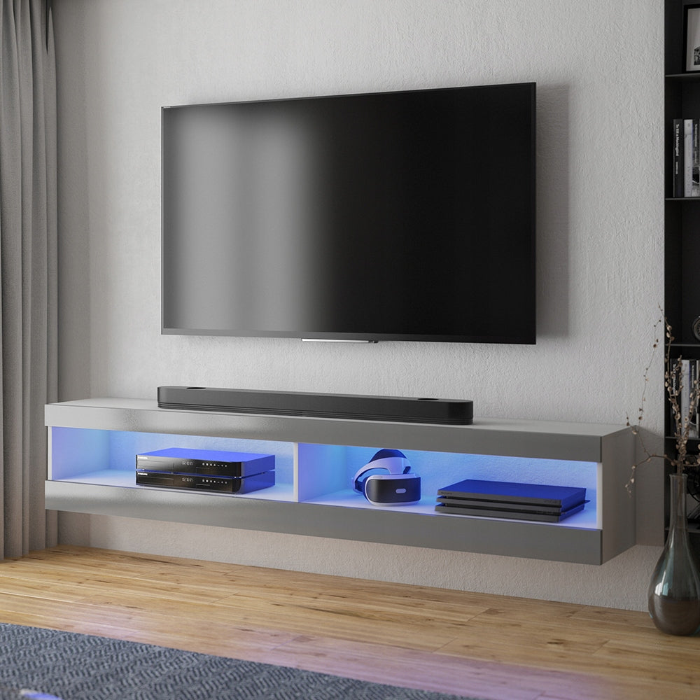 TV-Tisch Selsey Viansola LED 140 cm, weiß/grau 