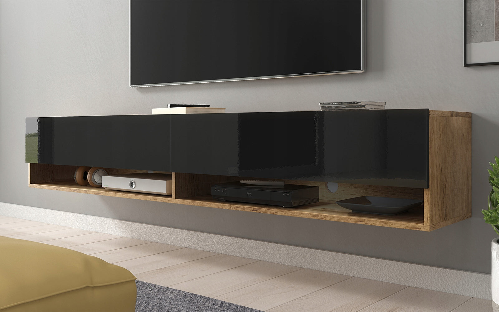 TV-Ständer Selsey Wander 180 LED, braun/schwarz 