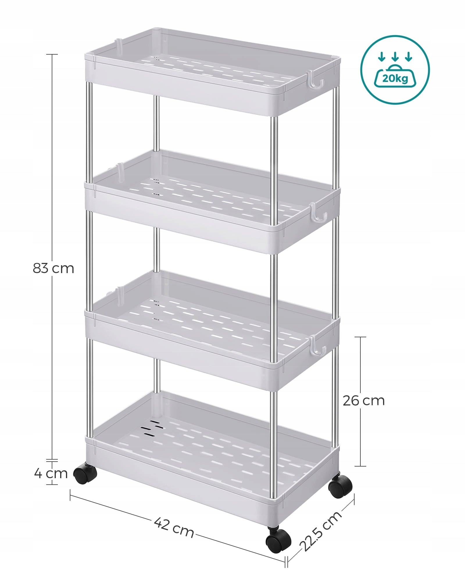Mobiles Küchenregal auf Rollen Songmics KSC10WT, weiß 