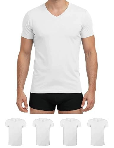 T SHIRT MEN'S COTTON NECKLINE V SHORT SLEEVE 4 PCS Men's Home Brand no brand
