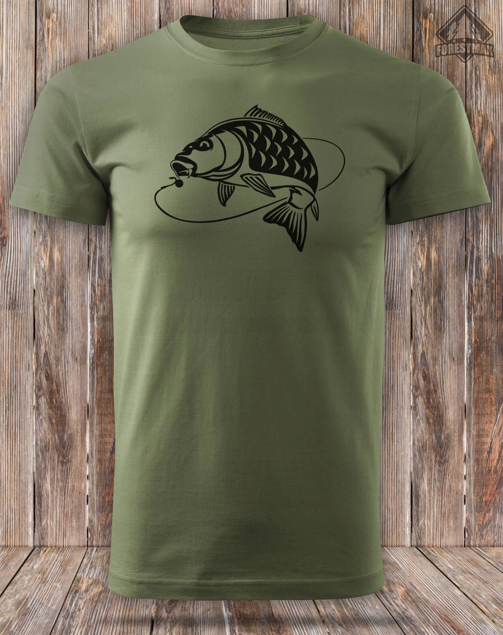 T-shirt with CARP as a gift for Fisherman - 100% cotton khaki Roz L Brand ForestMax