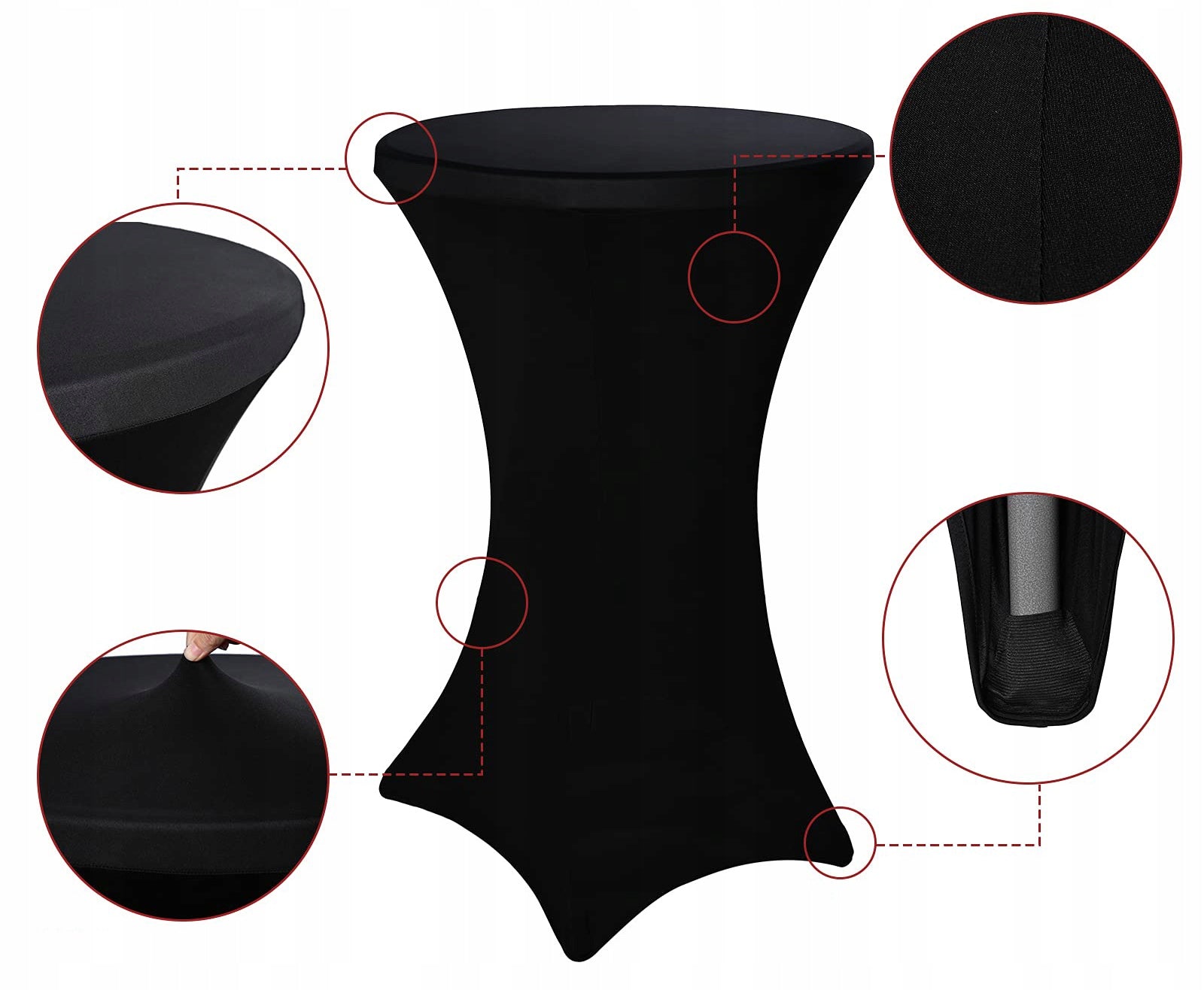 TABLE COVER TABLECLOTH ELASTIC BANQUET CATERING SPANDEX BLACK Length 80 cm
