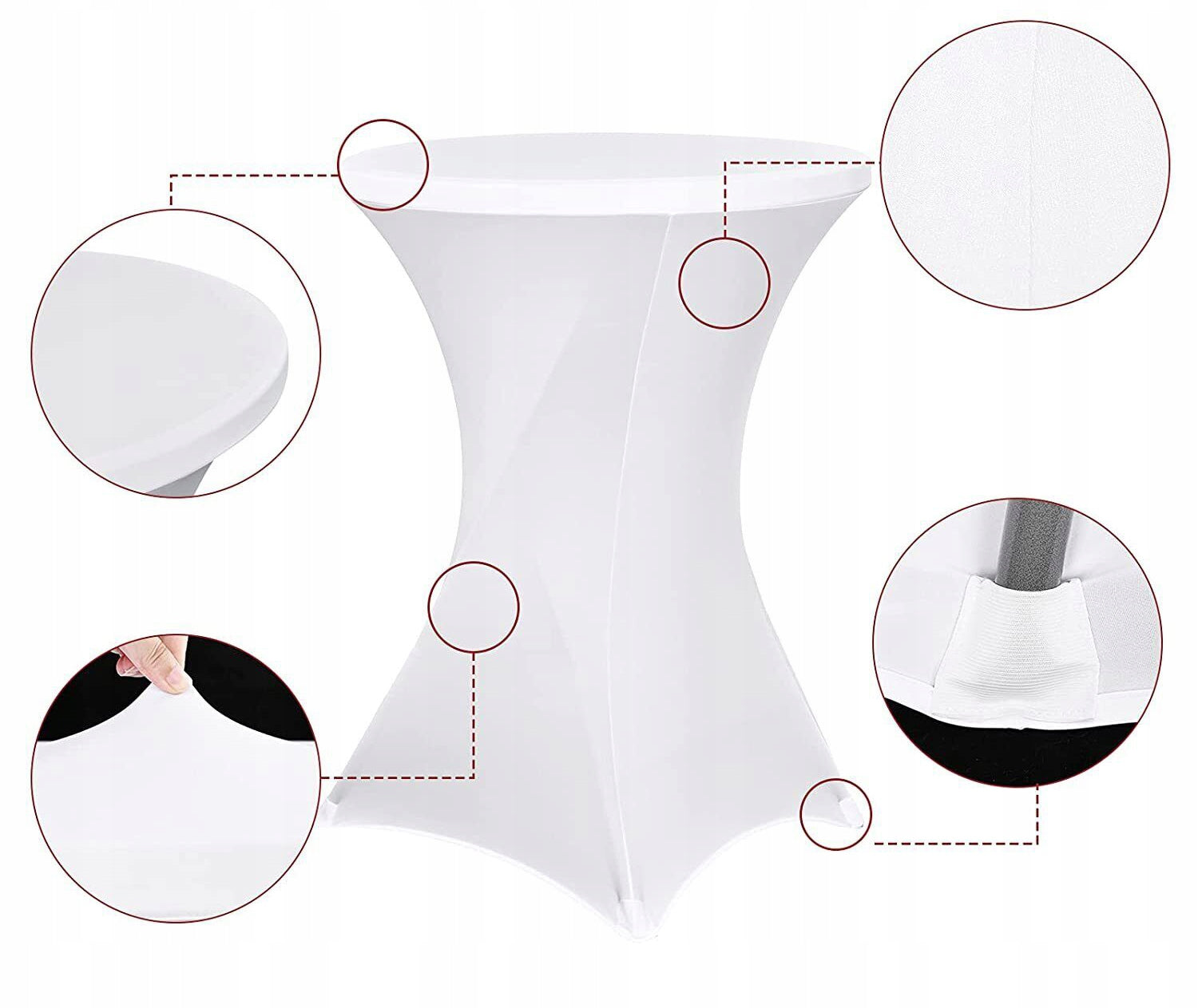 TABLE COVER TABLECLOTH ELASTIC BANQUET CATERING SPANDEX WHITE Length 80 cm