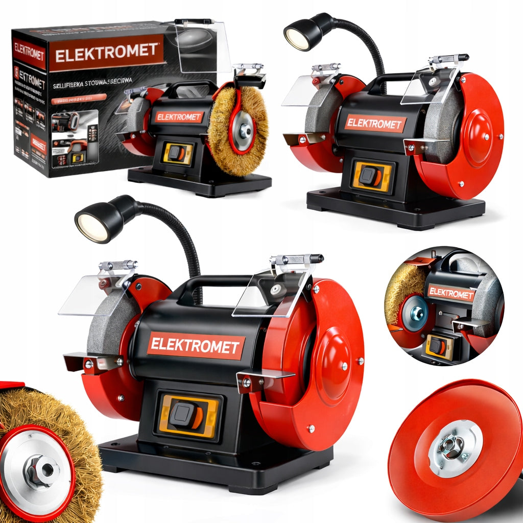 TABLE GRINDER 200W DOUBLE FOR SHARPENING 2 STONES DISCS LAMP BL.