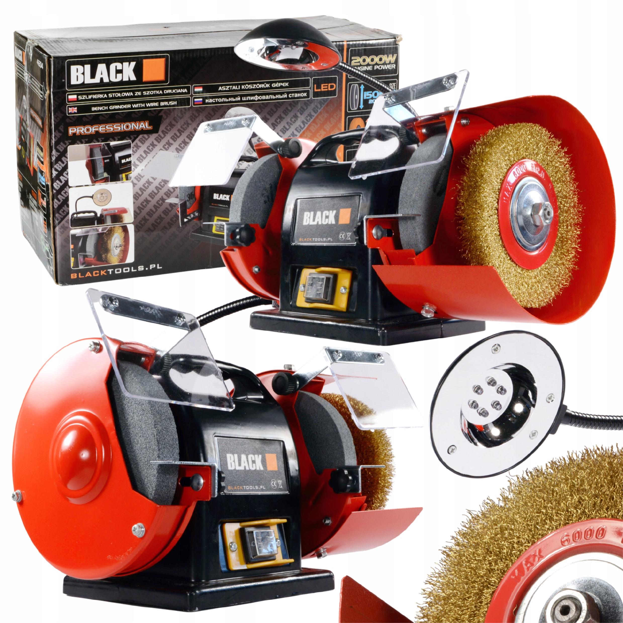 TABLE GRINDER 200W DOUBLE FOR SHARPENING 2 STONES DISCS LAMP BL.