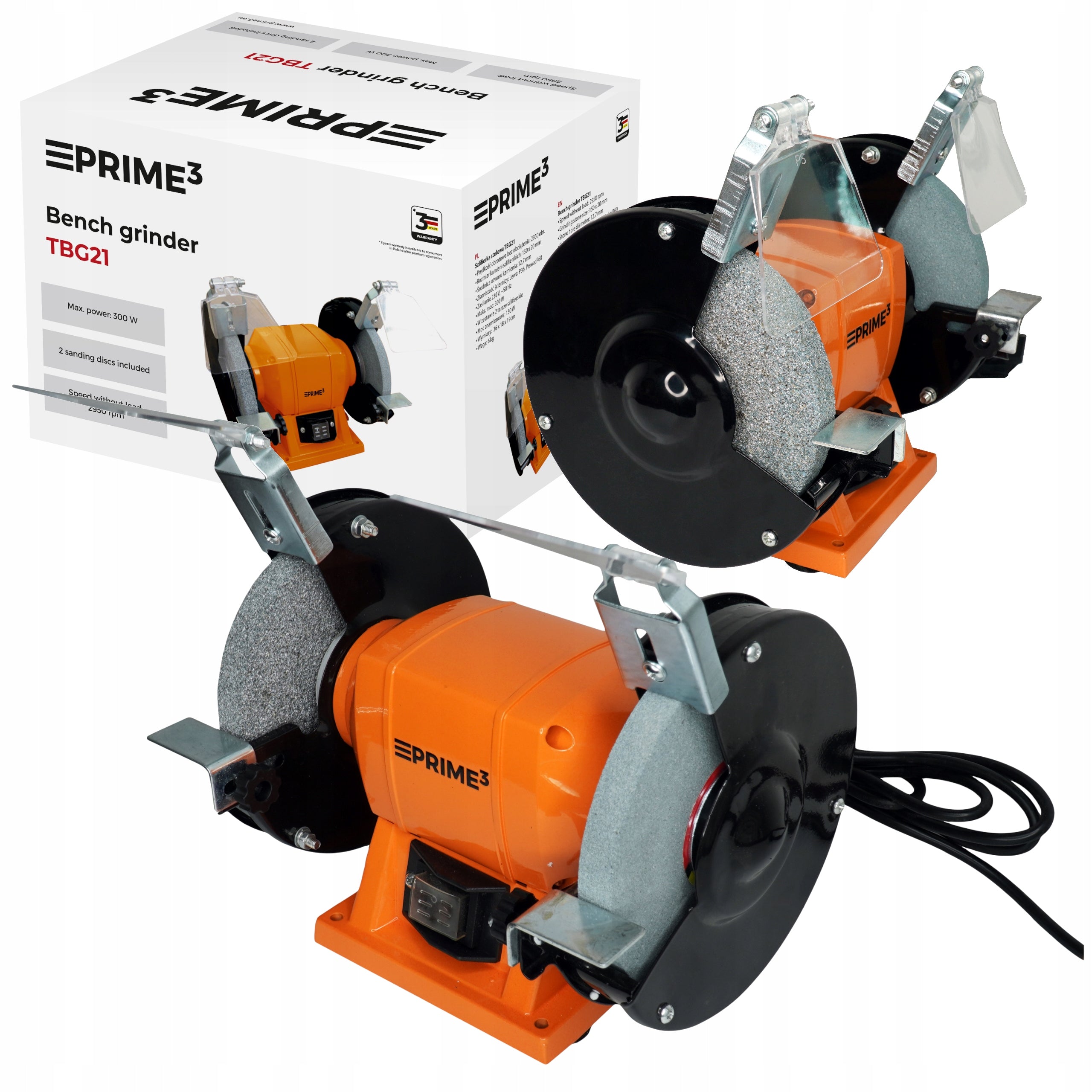 TABLE GRINDER FOR TWO STONES 150X16mm PRIME3 TBG21 300W MAX 2950 rpm