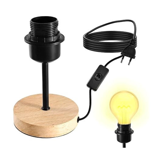 TABLE LAMP BASE E27 METAL WOOD BLACK FOR DESK metal