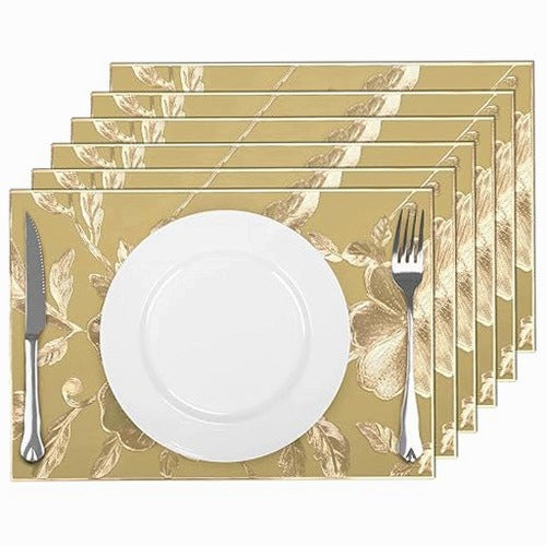 TABLE PADS GOLD FLORAL NON-SLIP VINYL SET OF 6