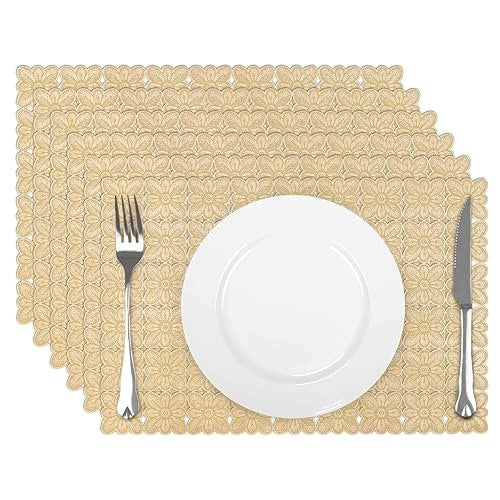 TABLE PADS ROUND FLORAL GOLD VINYL SET OF 6 FOR KIDS Brand no brand