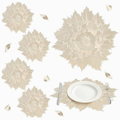 TABLE PADS ROUND FLORAL GOLD VINYL SET OF 6 FOR KIDS