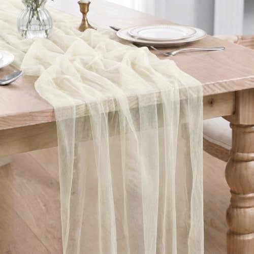 TABLE RUNNER BEIGE BOHO GAUZE 70X300 CM FOR WEDDING BIRTHDAY polyester Brand no brand