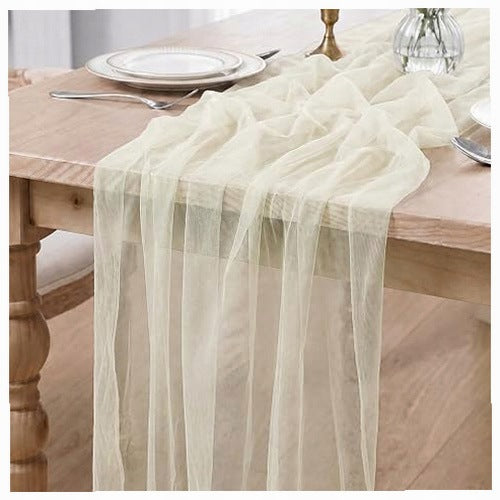 TABLE RUNNER BEIGE BOHO GAUZE 70X300 CM FOR WEDDING BIRTHDAY polyester