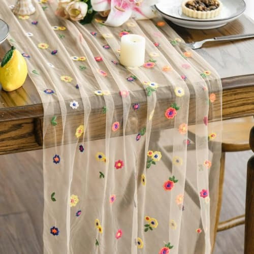 TABLE RUNNER EMBROIDERED APRICOT FLOWERS SUMMER DINING ROOM 70X300CM decoration Brand no brand