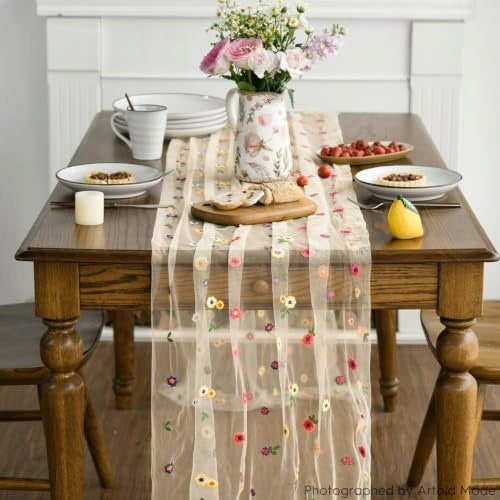 TABLE RUNNER EMBROIDERED APRICOT FLOWERS SUMMER DINING ROOM 70X300CM decoration Manufacturer code SWC5908807173451