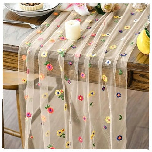 TABLE RUNNER EMBROIDERED APRICOT FLOWERS SUMMER DINING ROOM 70X300CM decoration