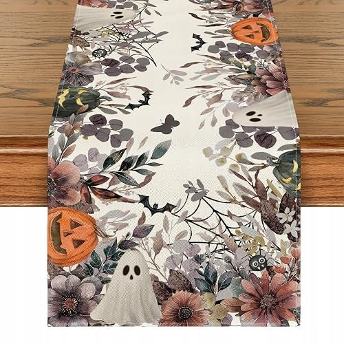 TABLE RUNNER HALLOWEEN PUMPKINS GHOST FLOWERS POLYESTER 40X240 CM polyester Brand no brand