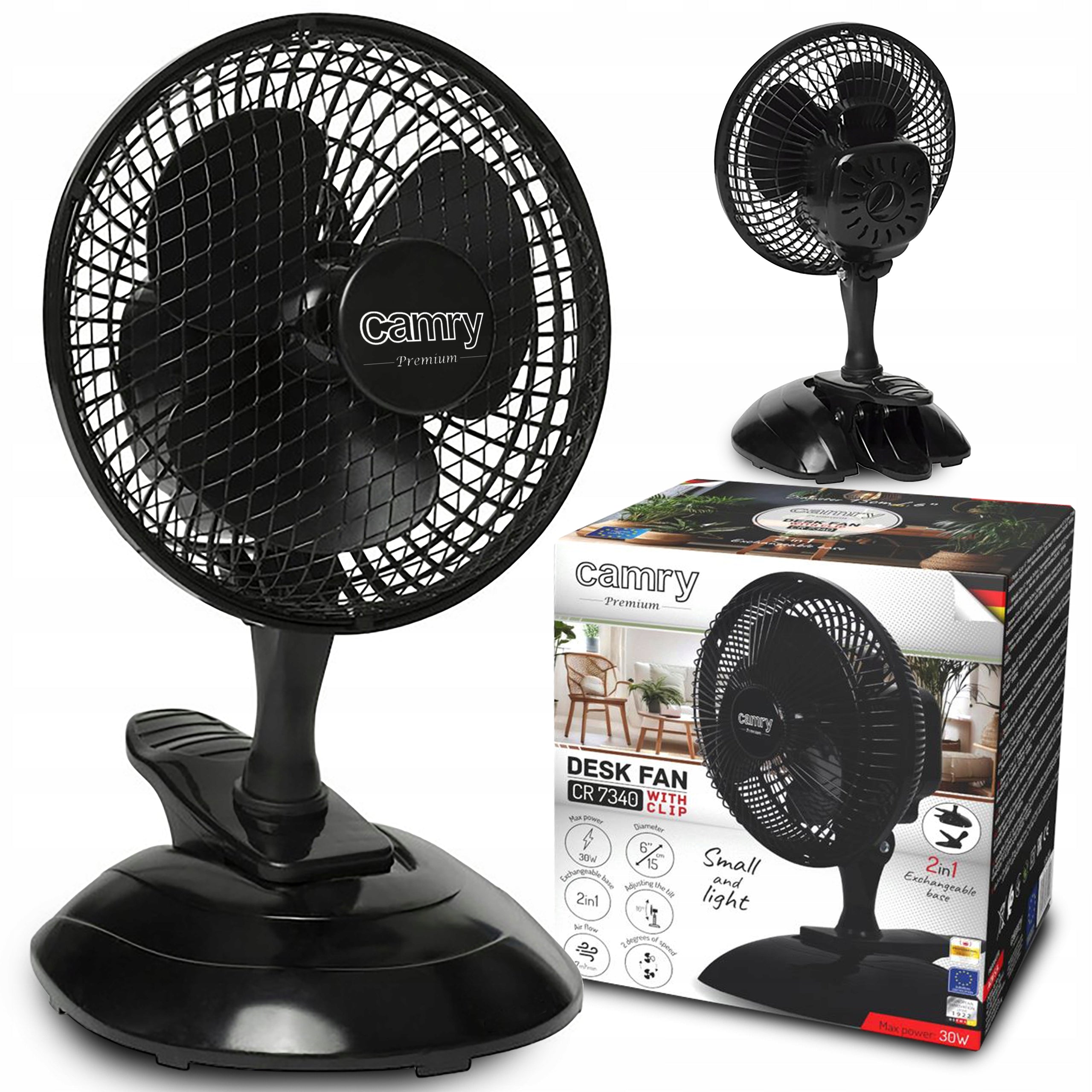 TABLE WINDMILL FAN FOR CLIP 20CM 2in1 WITH MOUNT BLACK