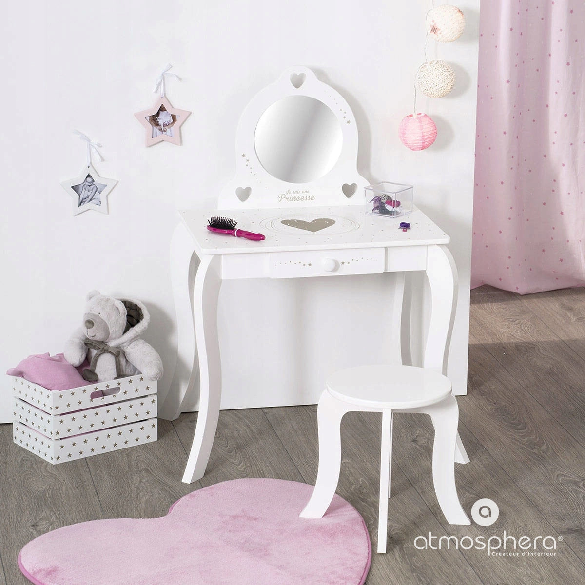 TABLE WITH MIRROR AND STOOL WOODEN DRESSING TABLE Brand Atmosphera