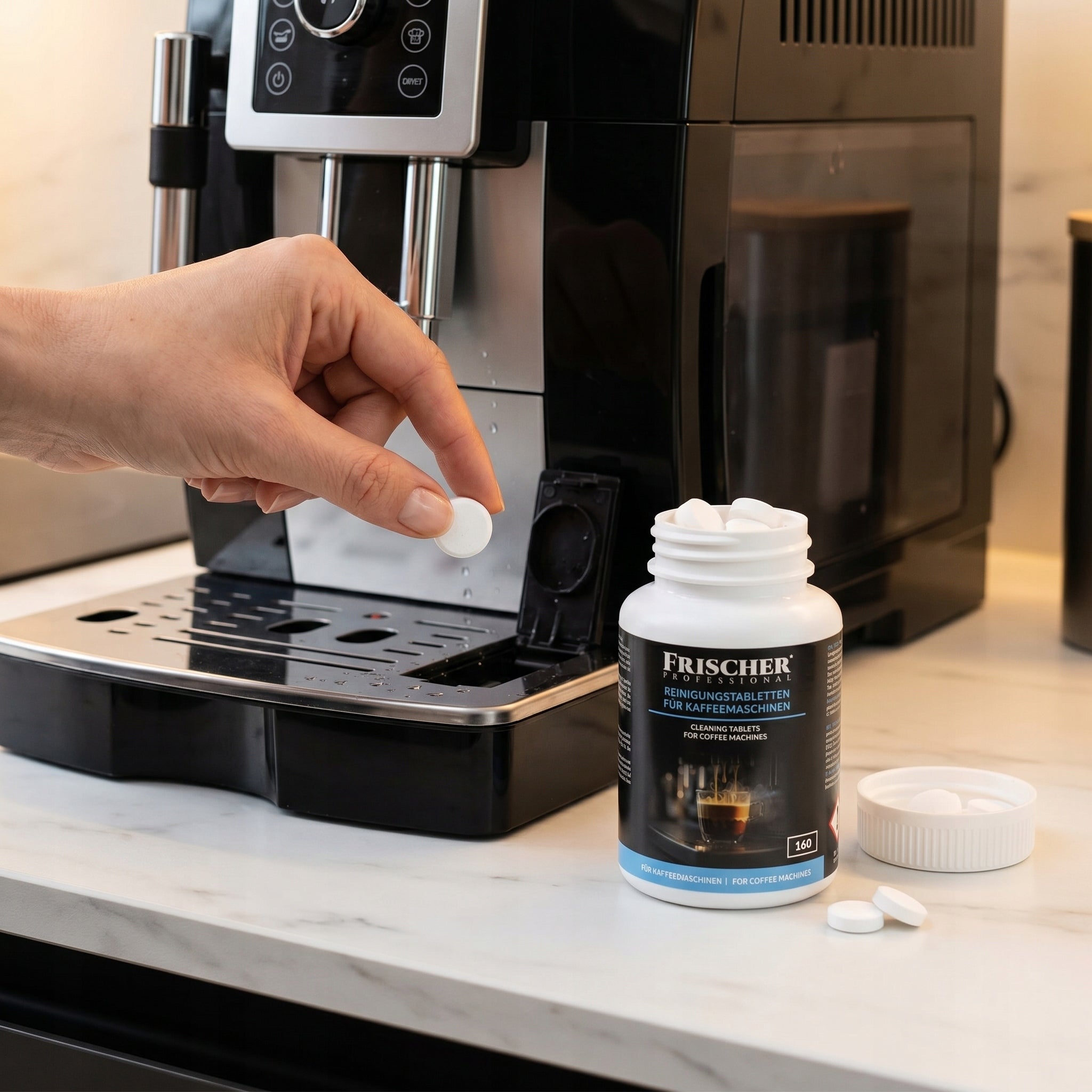 TABLETS FOR CLEANING ESPRESSO MACHINE UNIVERSAL STRONG 160 PCS FRISCHER Kind cleaning agent