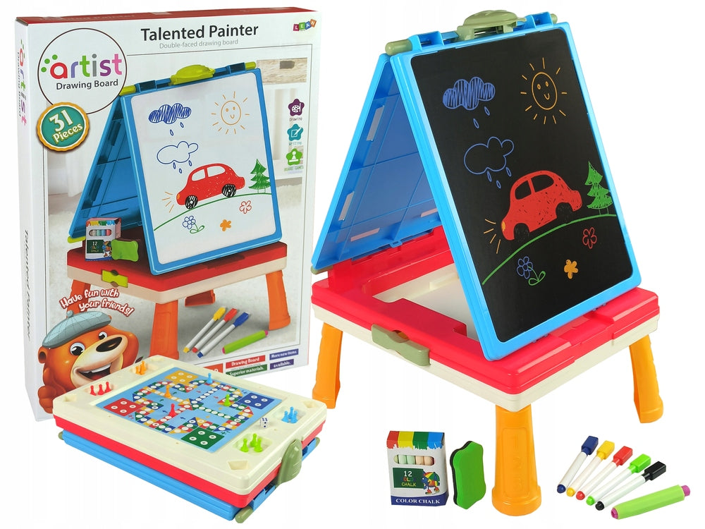 Magnetinė kreidos lenta Lean Toys Talented Painter su mėlynu žaidimų stalu