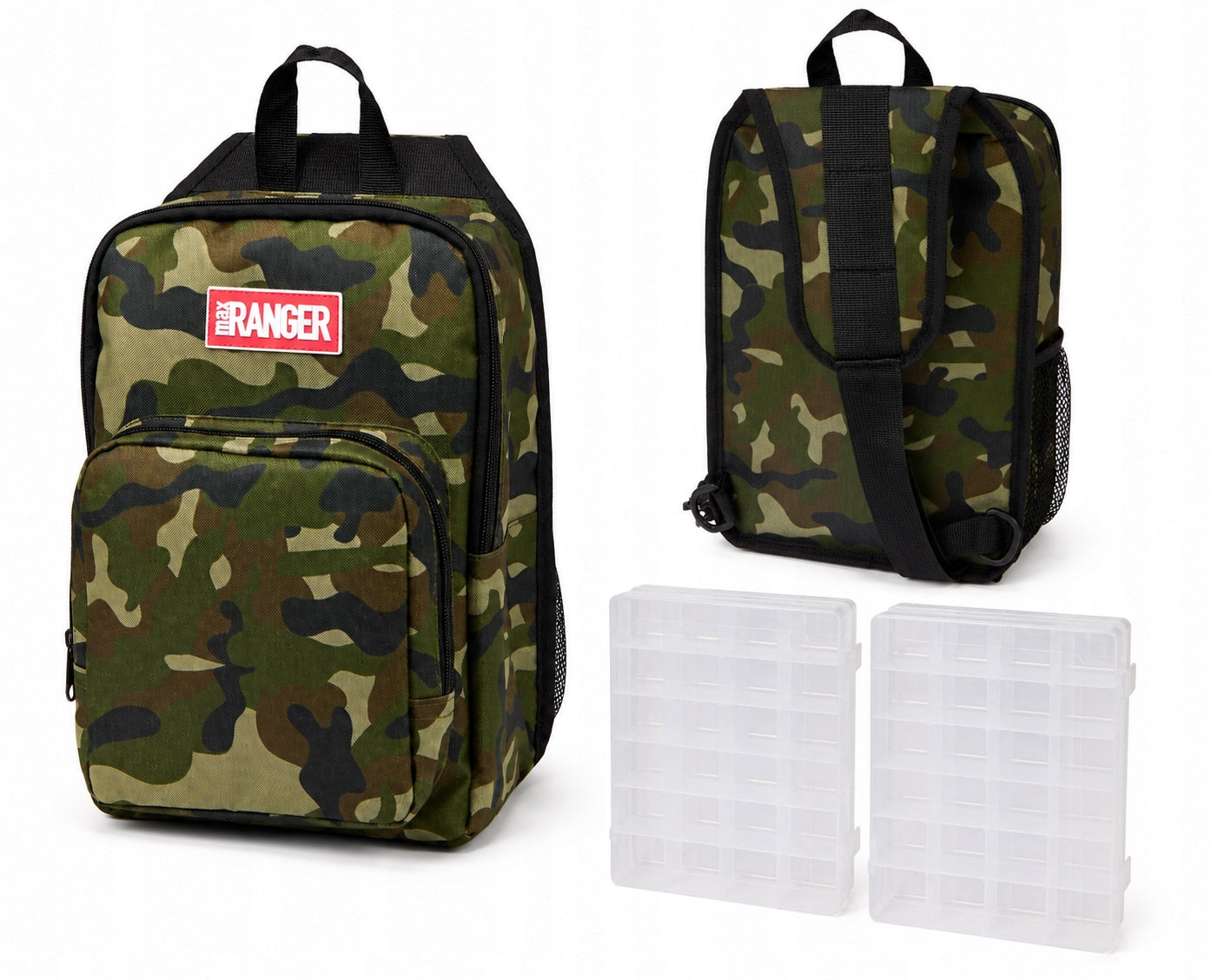 TACTICAL CAMO FISHING BACKPACK 2 ORGANIZERS BAIT BAG ACCESSORIES