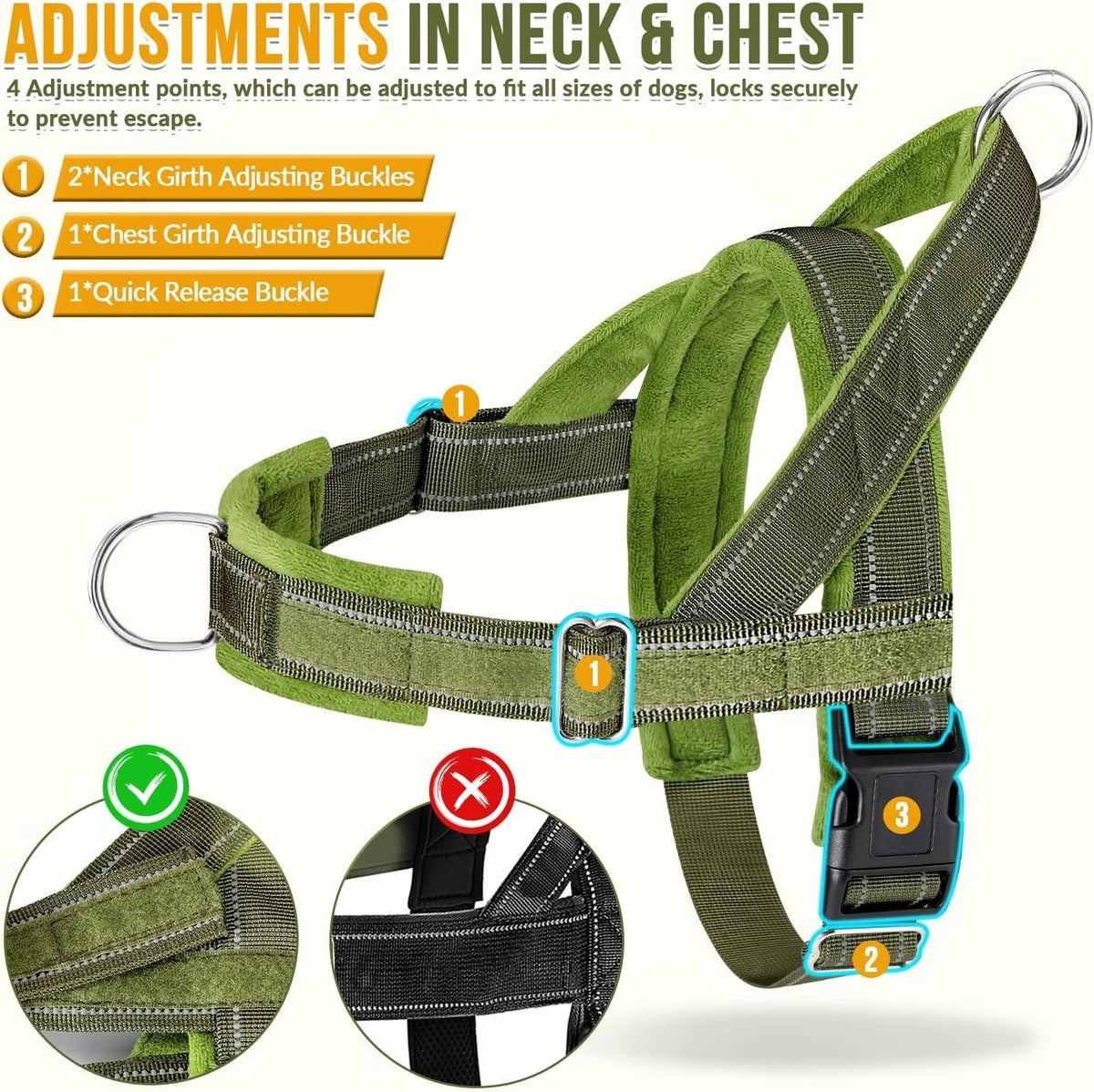 TACTICAL DOG HARNESS ADJUSTABLE CHEST NECK WITHOUT PULLING Brand SlowTon