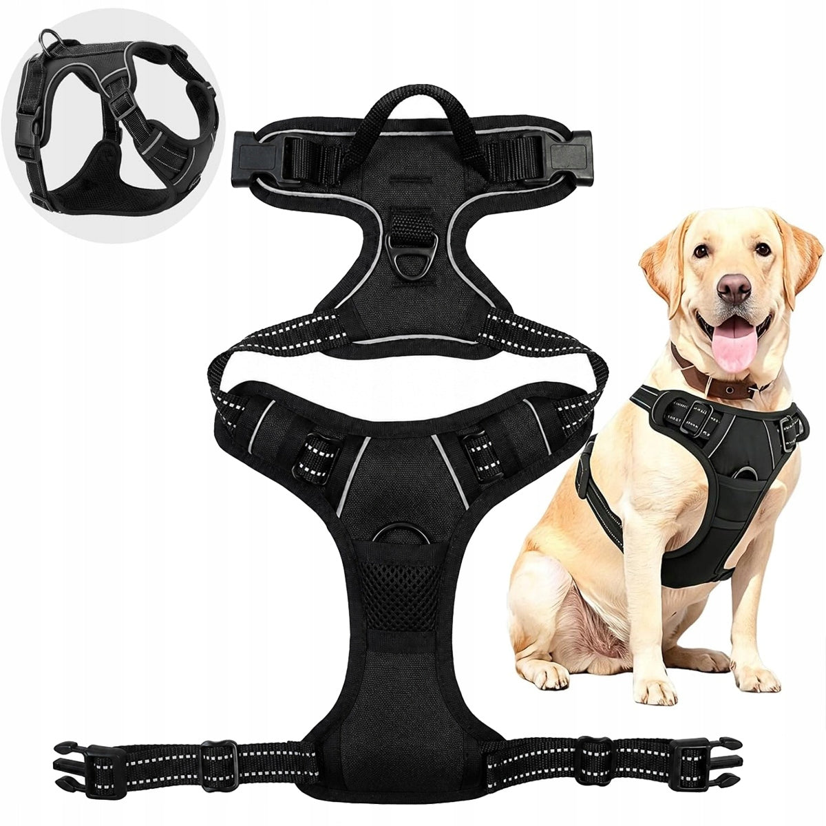 TACTICAL DOG HARNESS BREATHABLE LIGHTWEIGHT STRONG ADJUSTABLE FOR WALKING XL