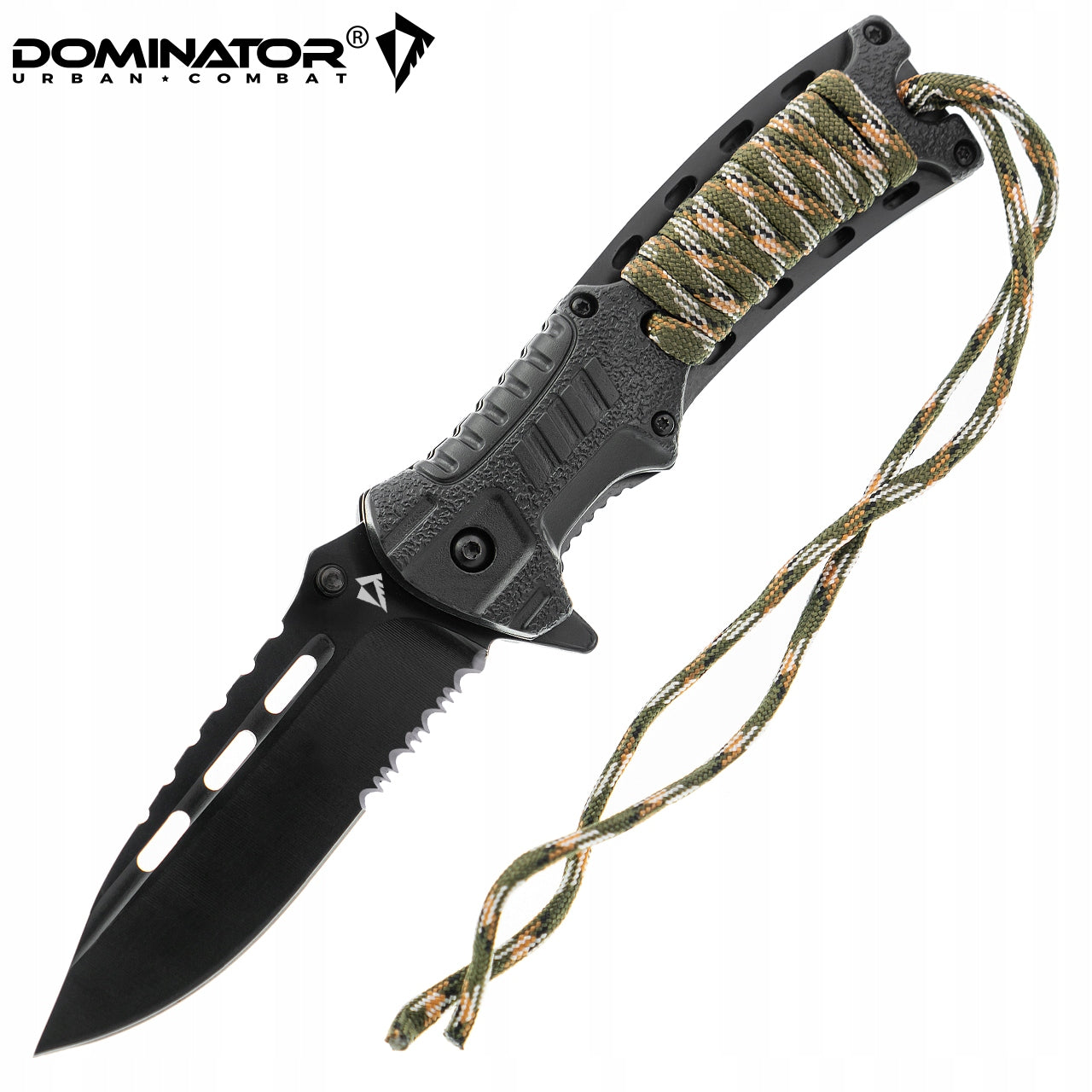 TACTICAL FOLDING KNIFE DOMINATOR FLINT CORD PARACORD WHISTLE POCKET KNIFE Brand Dominator