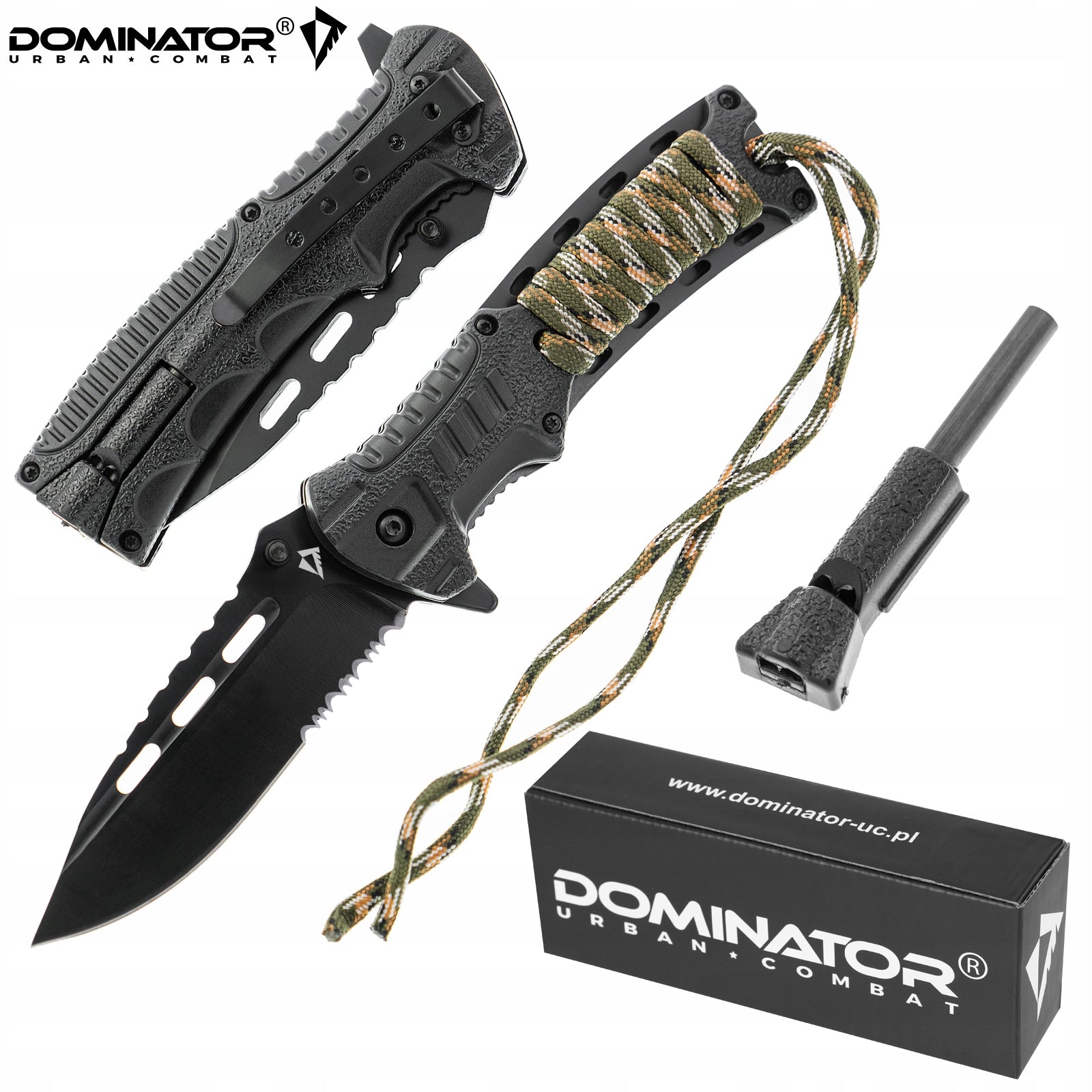 TACTICAL FOLDING KNIFE DOMINATOR FLINT CORD PARACORD WHISTLE POCKET KNIFE Packaging status original
