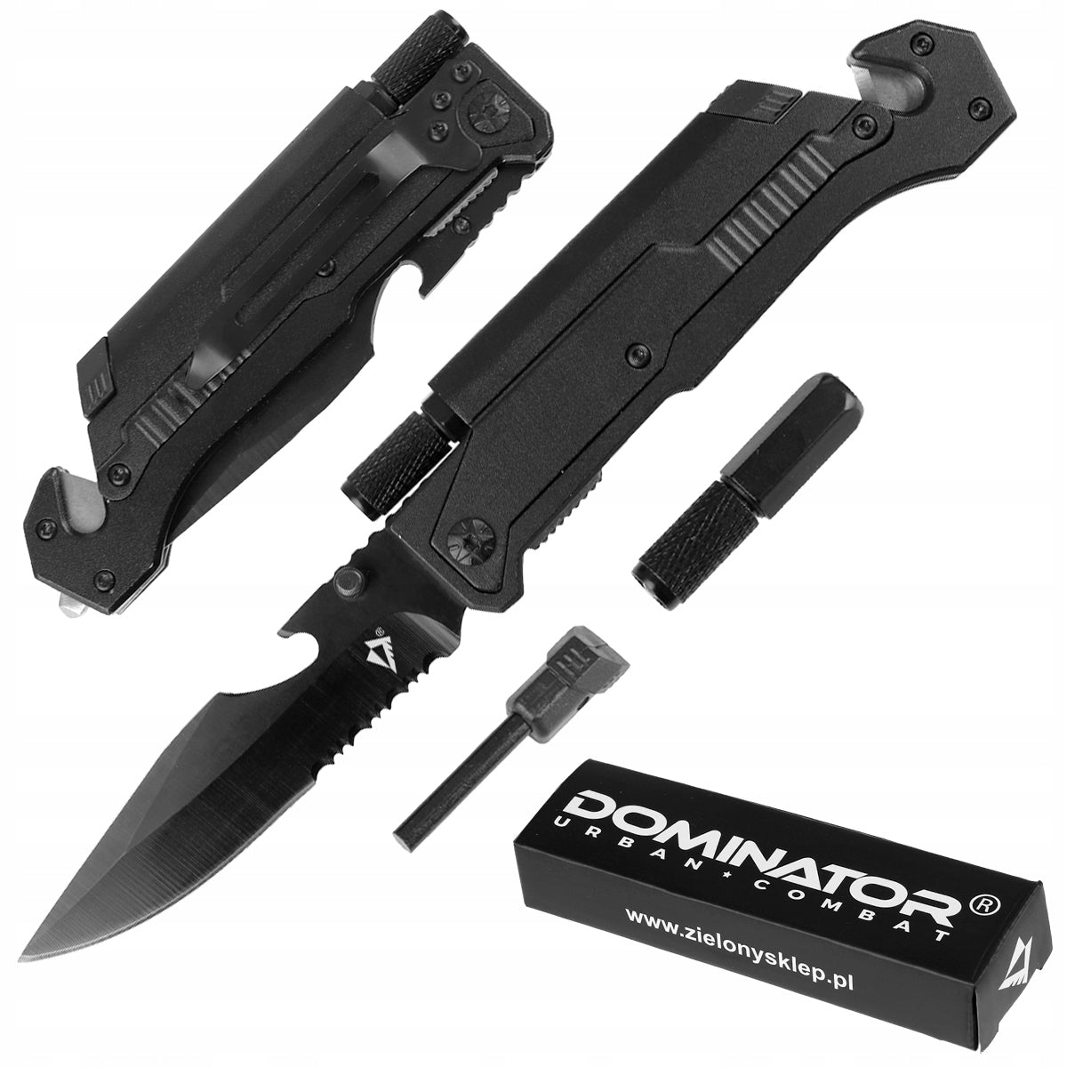 TACTICAL RESCUE KNIFE RESCUE EDC DOMINATOR FLASHLIGHT FLINT