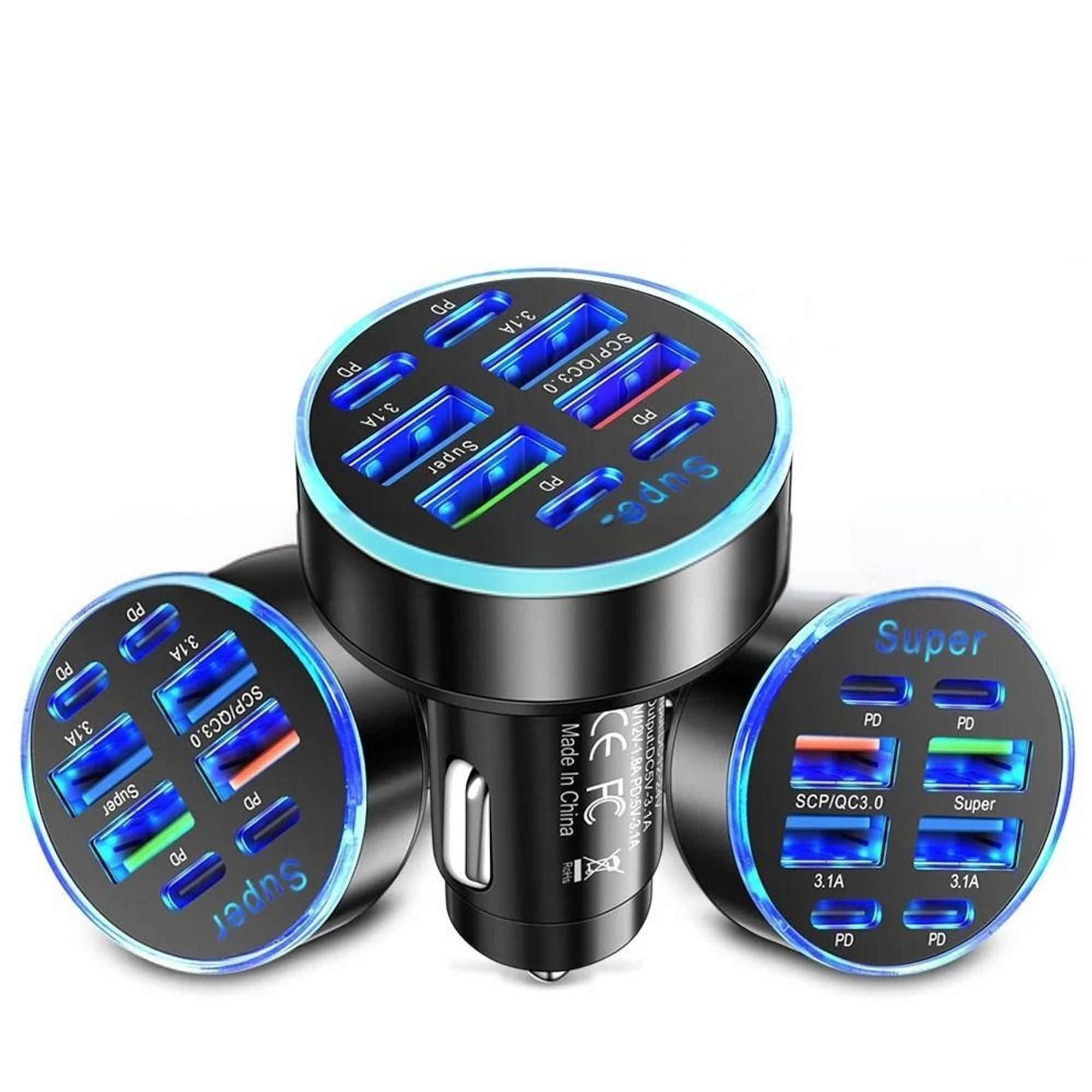 TAIGENOOU 8-in-1 Car Charger, Multiport 4USB + 4PD, 100W