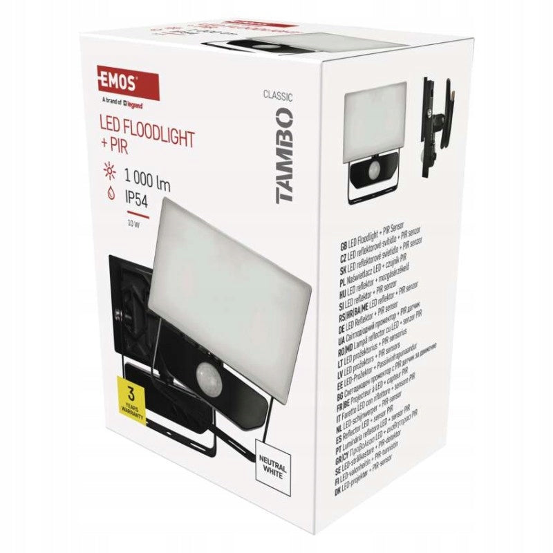 TAMBO LED floodlight with PIR sensor, 10 W, 1000 lm, black EMOS ZS2912 Packaging status original