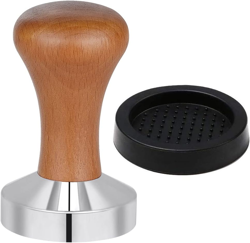 TAMPER BEATER COFFEE STAMP WITH STAND 51MM WOODEN HANDLE