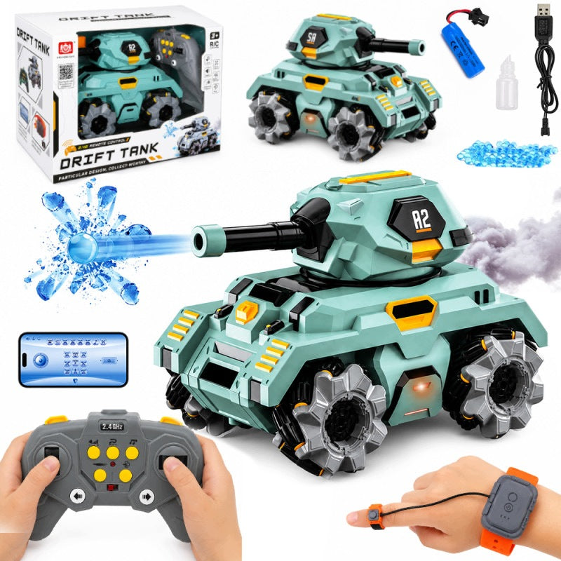 TANK RC DRIFT REMOTE CONTROLLED SHOOTS BALLS SMOKE LED ROTATION 360° VEHICLE