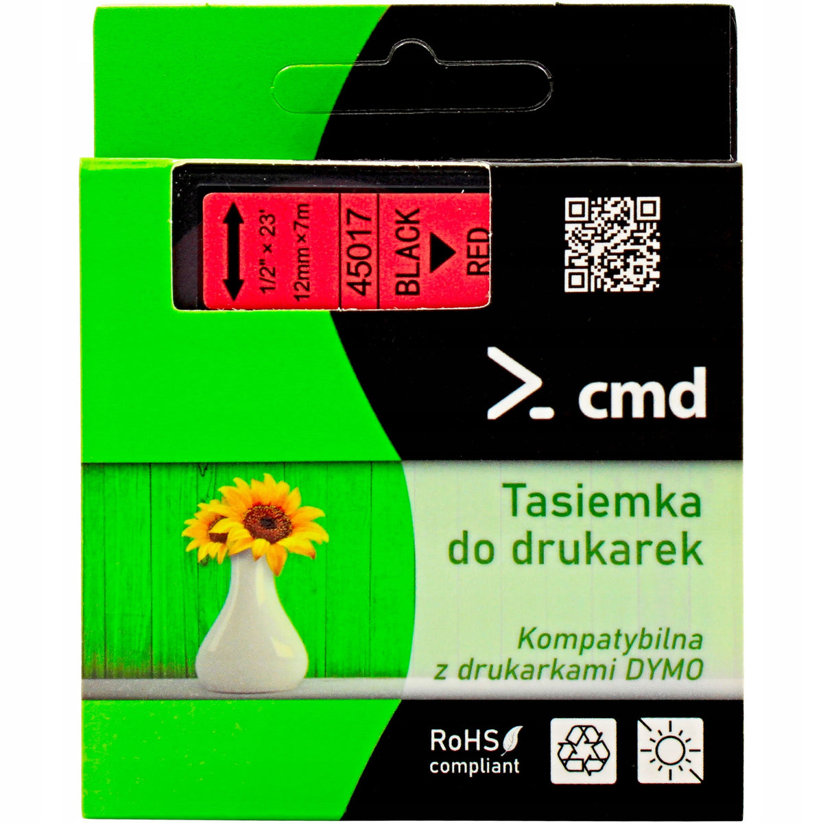 TAPE 45017 S0720570 FOR DYMO D1 RED BLACK PRINT 12mm 7m Packaging status original