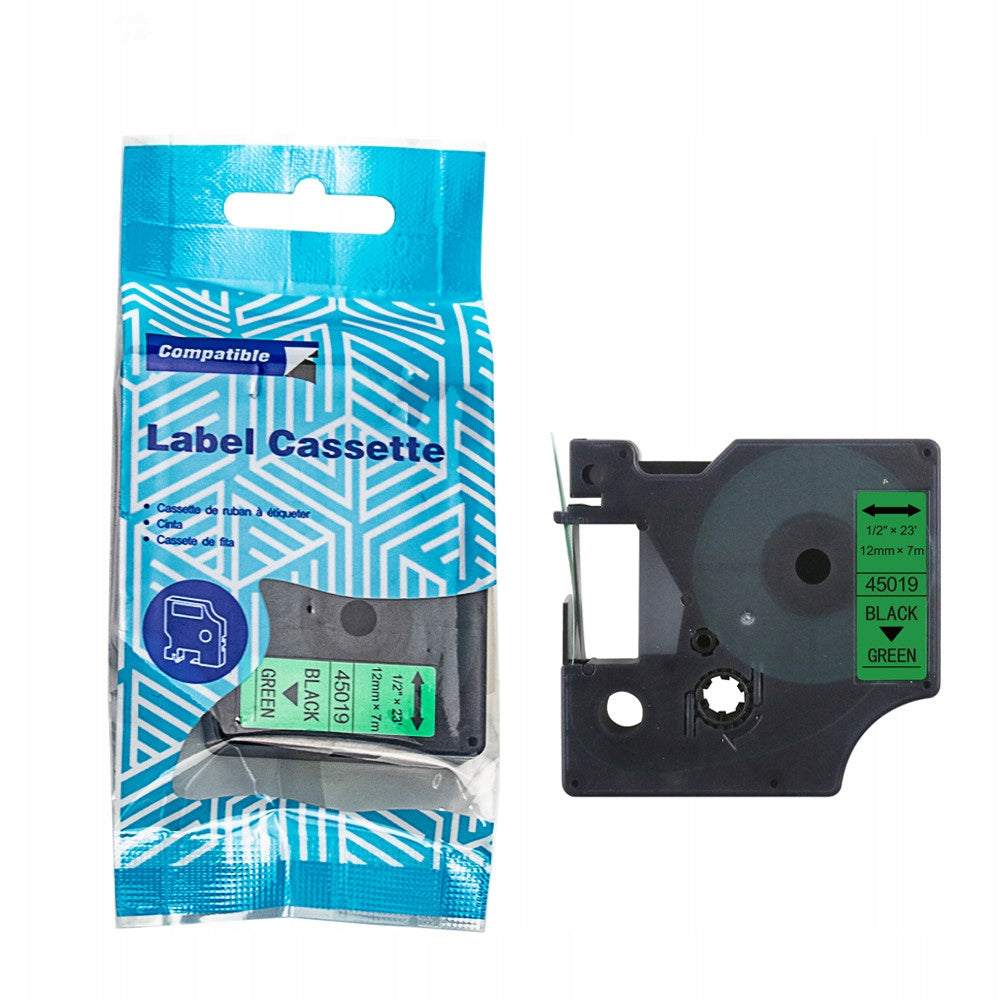 TAPE 45019 FOR DYMO D1 45019 GREEN BLACK PRINT 12mm AP