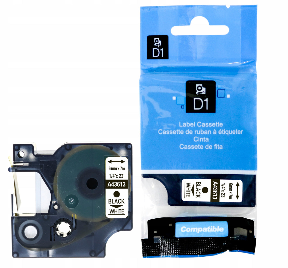TAPE FOR DYMO D1 43613 6mm/7m WHITE / BLACK
